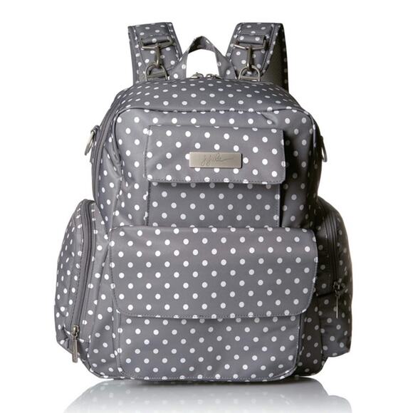 JuJuBe Nurtured Large Breast Pump Backpack Diaper Baby Bag Polka Dot Gray White - Picture 1 of 11